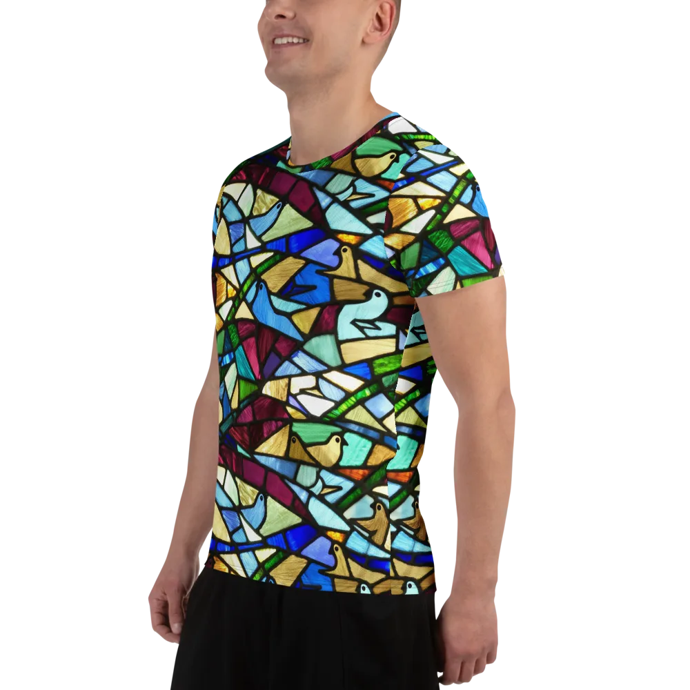 Birdsong Mosaic on Men's Athletic T-Shirt — Left