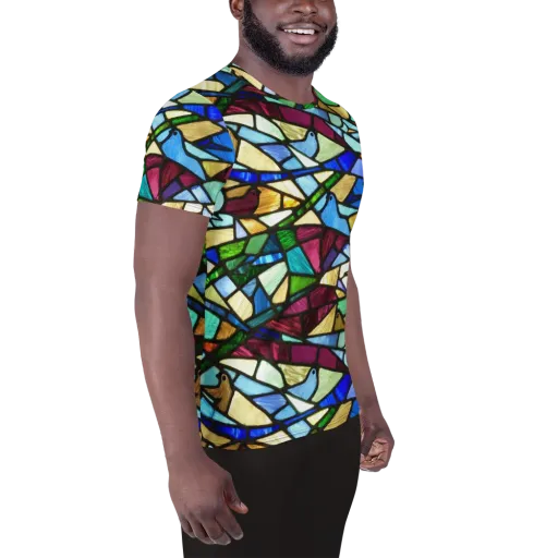 Birdsong Mosaic on a Men's Athletic T-Shirt