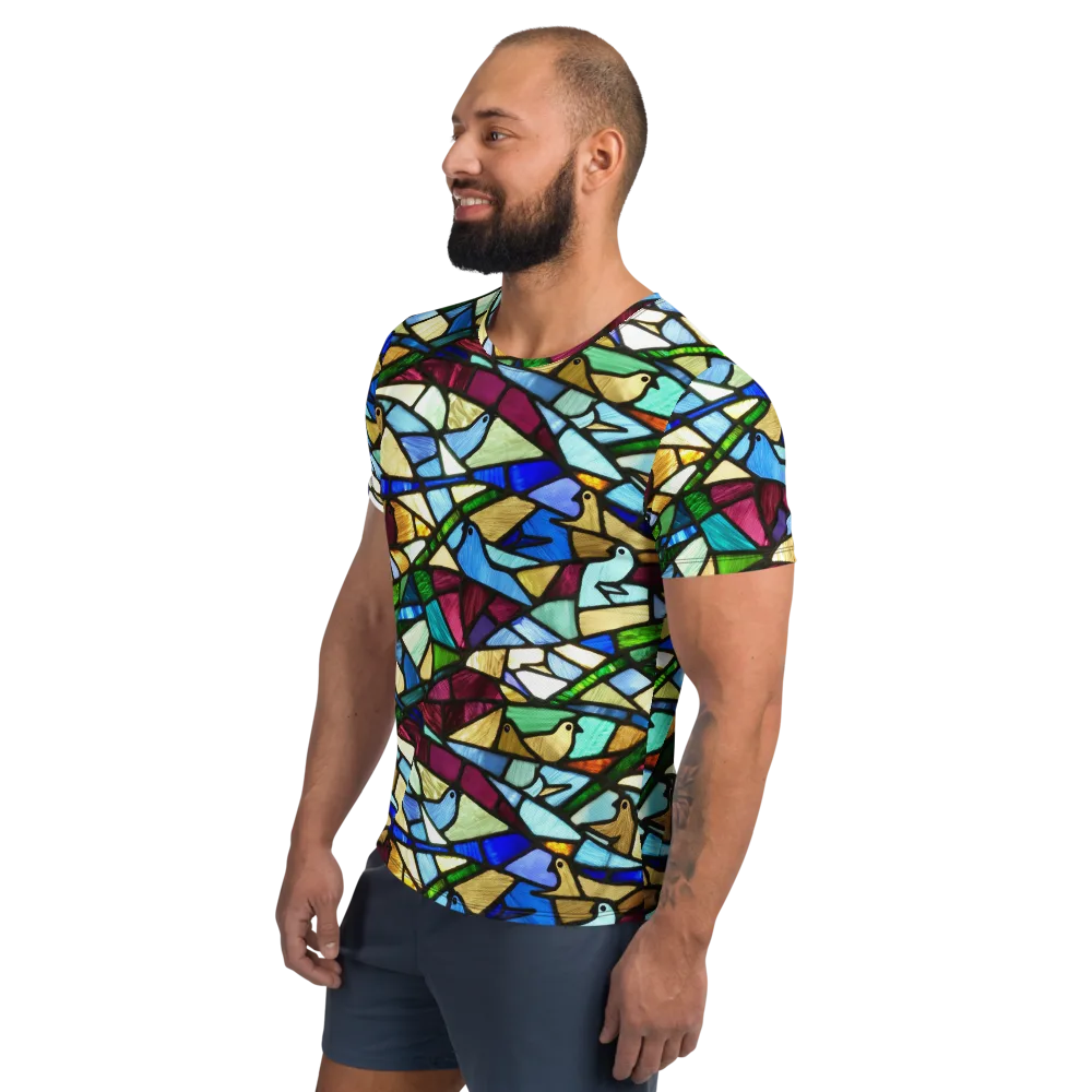 Birdsong Mosaic on Men's Athletic T-Shirt — Left