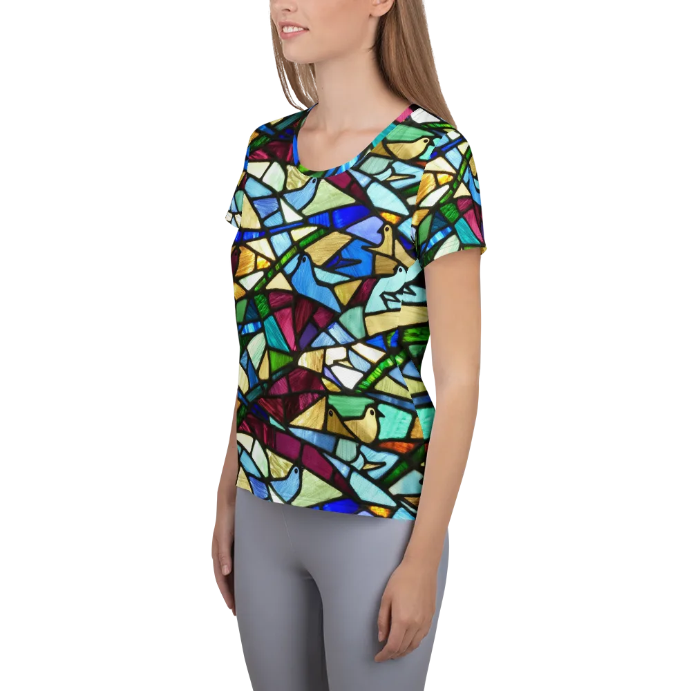 Birdsong Mosaic on Women's Athletic T-Shirt — Left