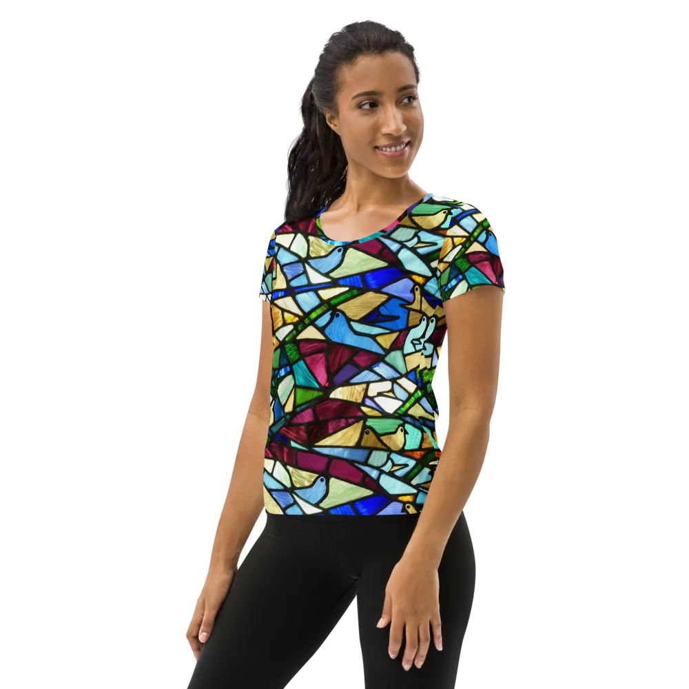 Birdsong Mosaic on Women's Athletic T-Shirt — Left