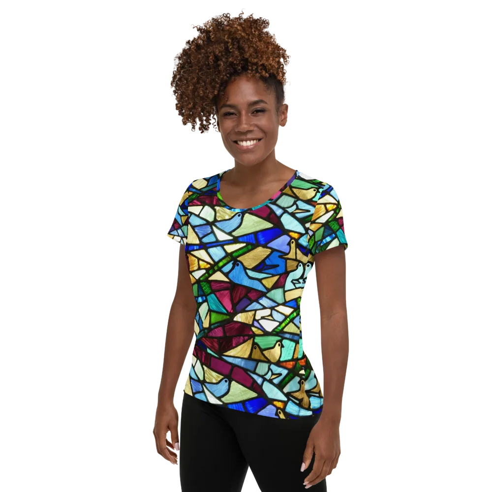 Birdsong Mosaic on Women's Athletic T-Shirt — Left
