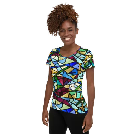 Birdsong Mosaic on a Women's Athletic T-Shirt