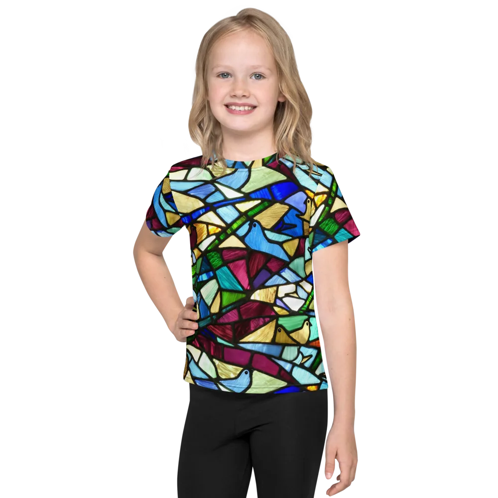 Birdsong Mosaic on Kids Crew Neck T-Shirt — Front