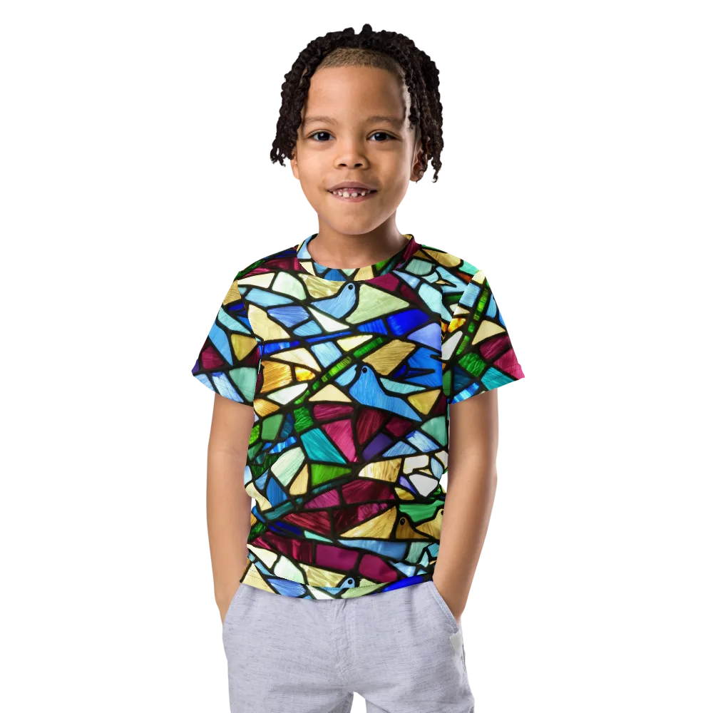 Birdsong Mosaic on Kids Crew Neck T-Shirt — Front