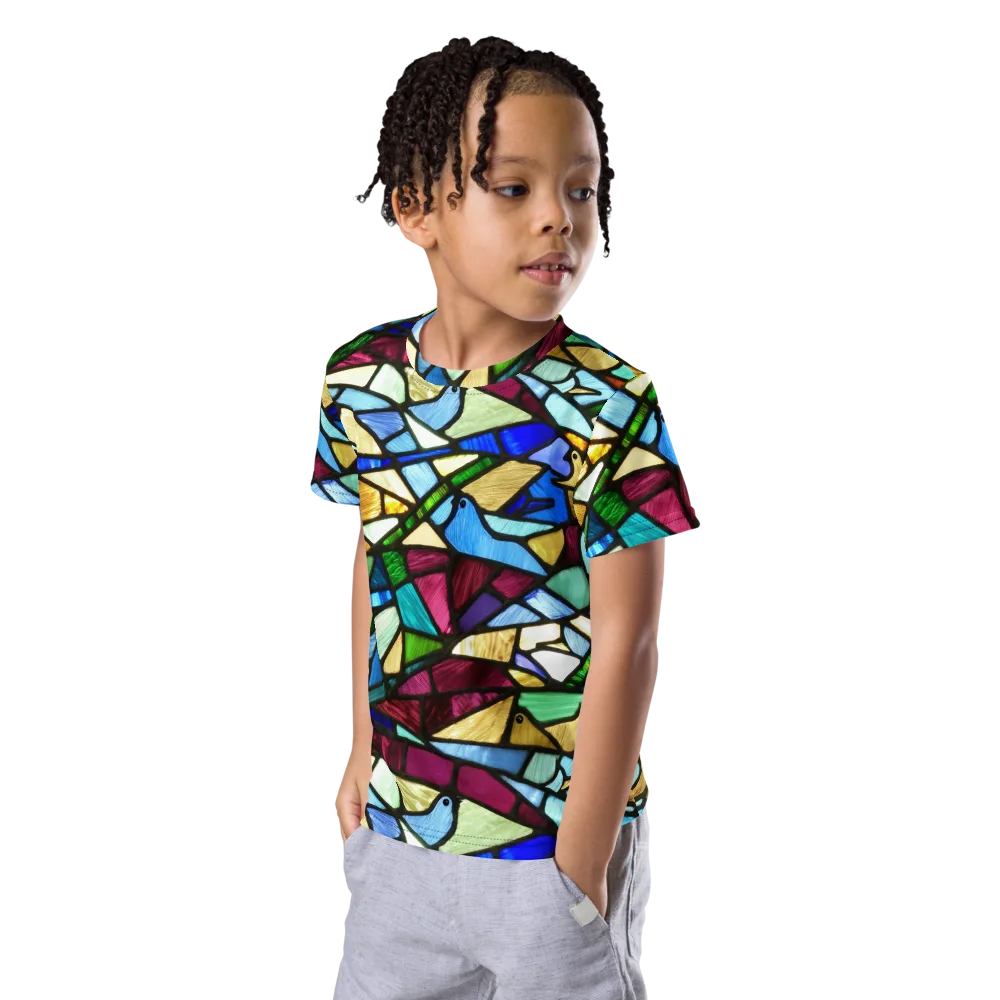 Birdsong Mosaic on Kids Crew Neck T-Shirt — Left Front