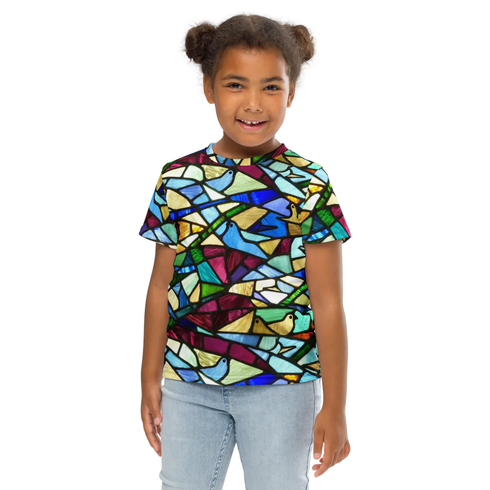 Birdsong Mosaic on Kids Crew Neck T-Shirt — Front