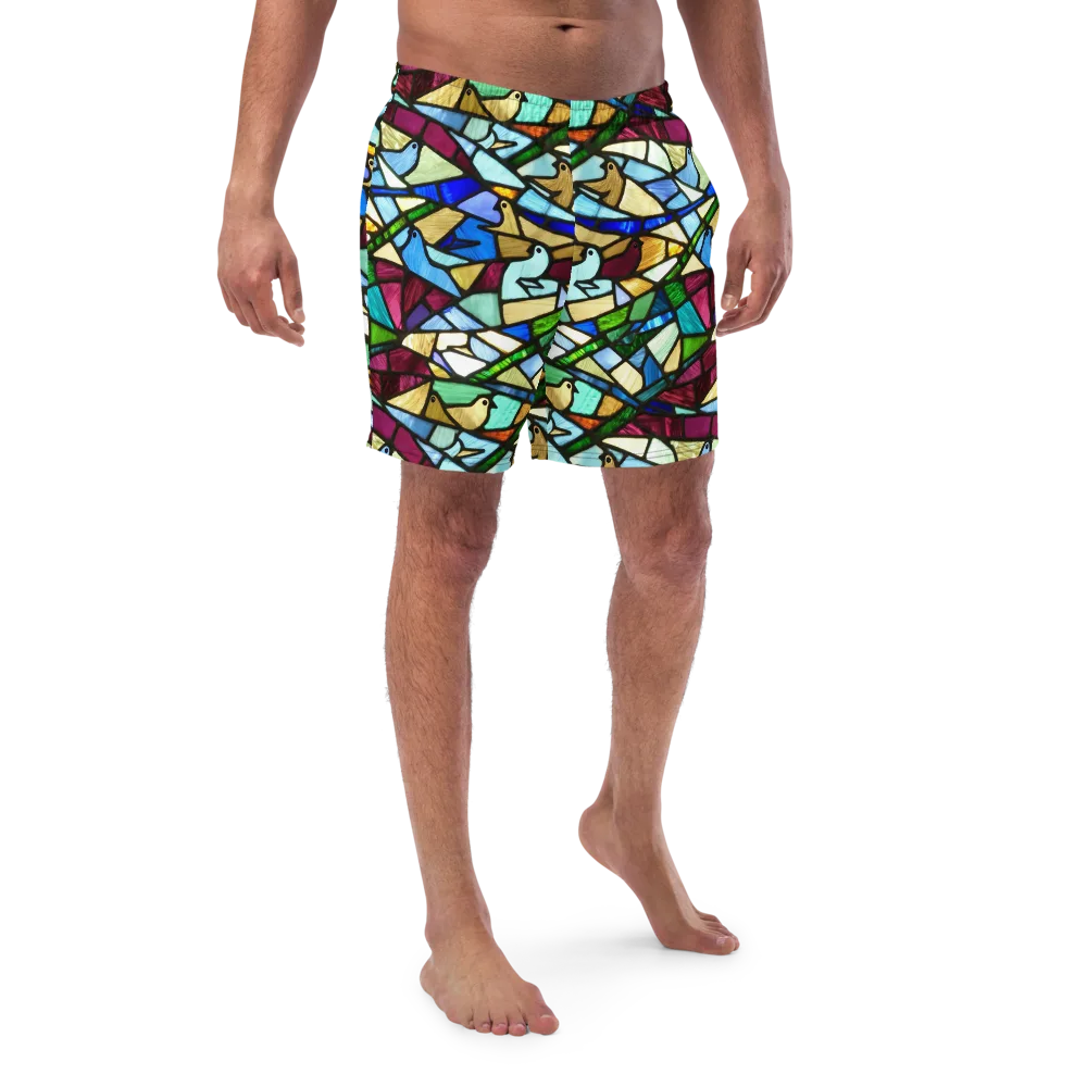 Birdsong Mosaic on Swim Trunks — Front