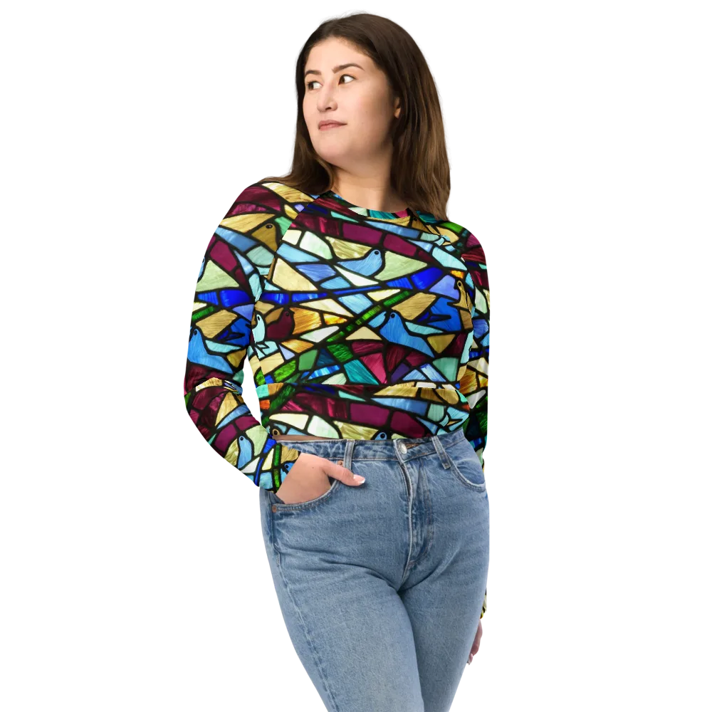 Birdsong Mosaic on Long Sleeve Crop Top — Front