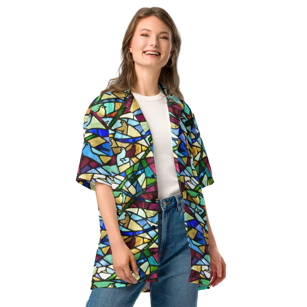 Birdsong Mosaic on Button Shirt — Front