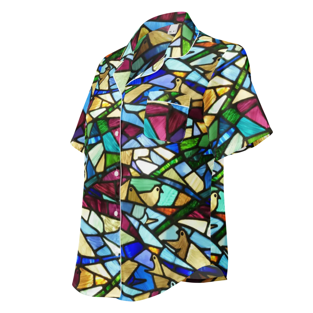 Birdsong Mosaic on Women's Short Sleeve Pajama Top — Left Front