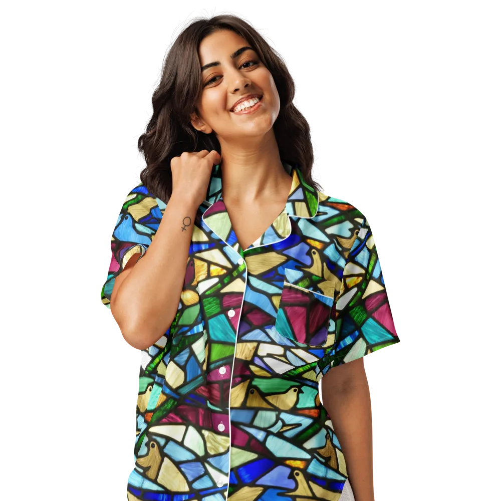 Birdsong Mosaic on Women's Short Sleeve Pajama Top — Front