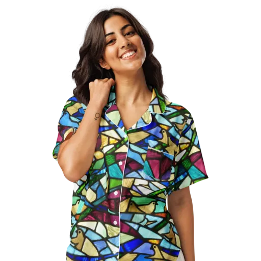 Birdsong Mosaic on a Women's Short Sleeve Pajama Top