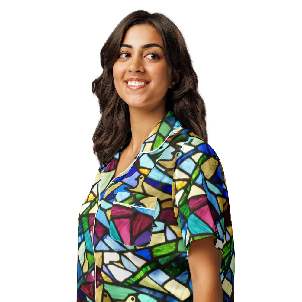 Birdsong Mosaic on Women's Short Sleeve Pajama Top — Left Front