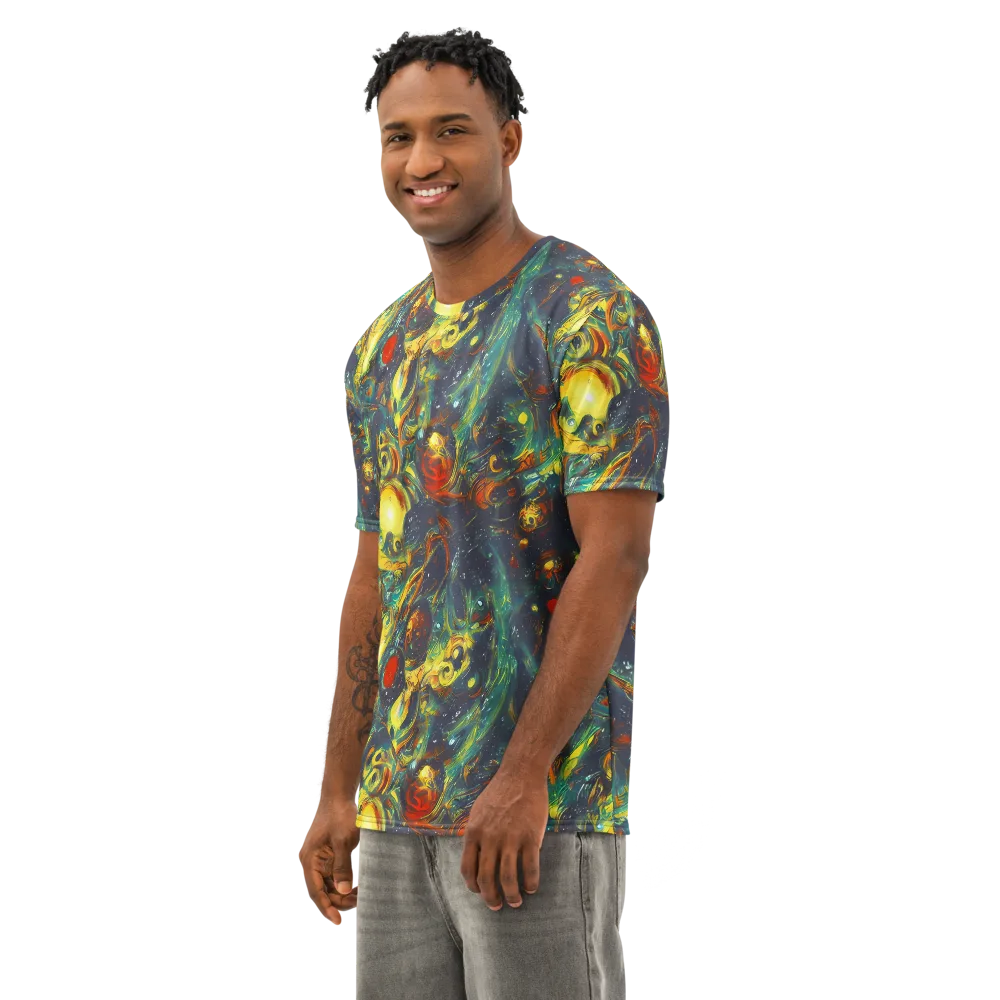 Electric Tidal Pool on Men's Cotton Crew Neck T-Shirt — Left Front
