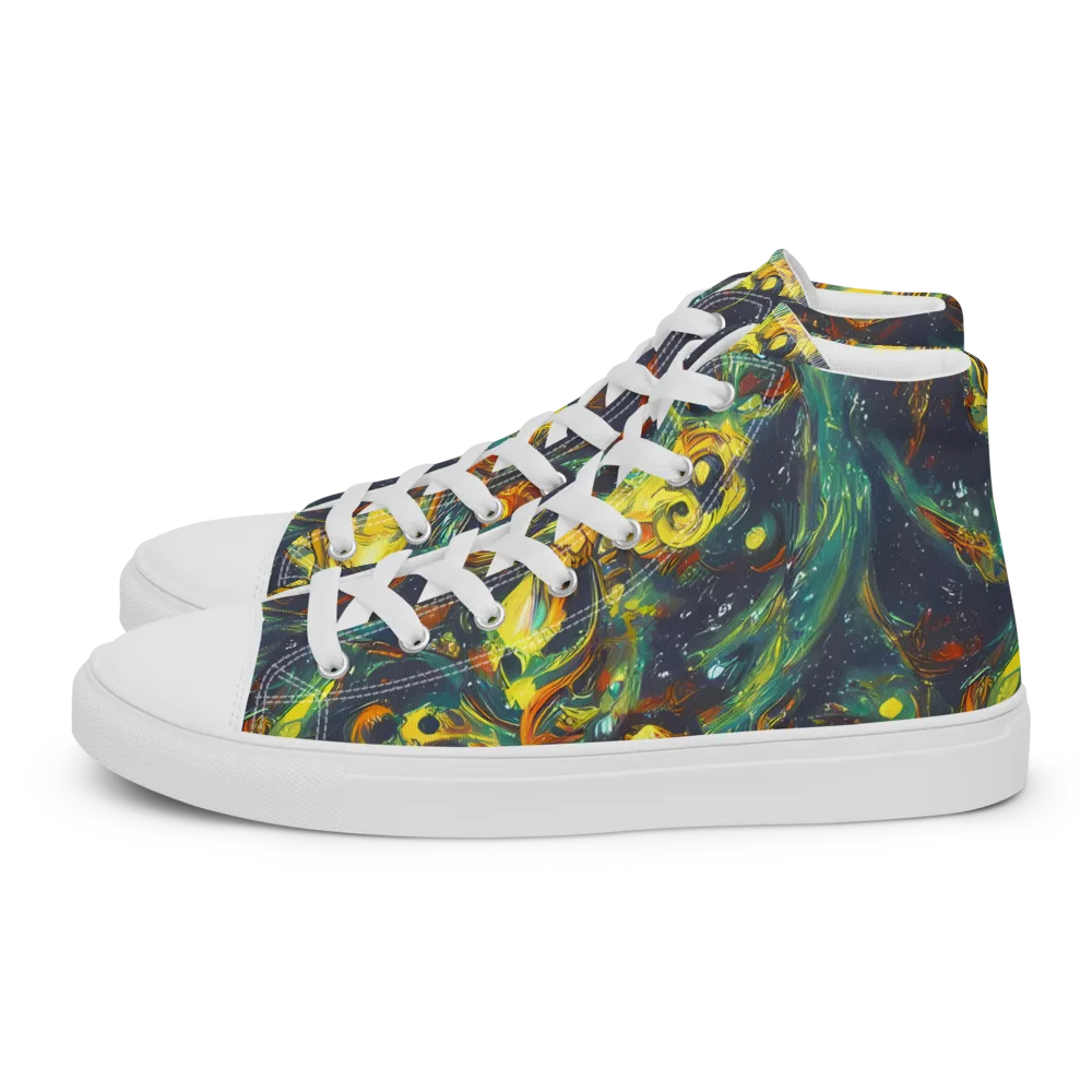 Electric Tidal Pool on Men's High Top Canvas Shoes — Left