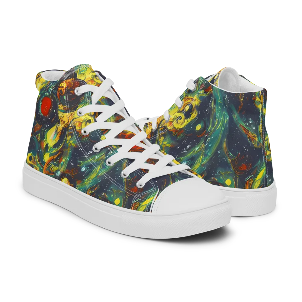 Electric Tidal Pool on Men's High Top Canvas Shoes — Right