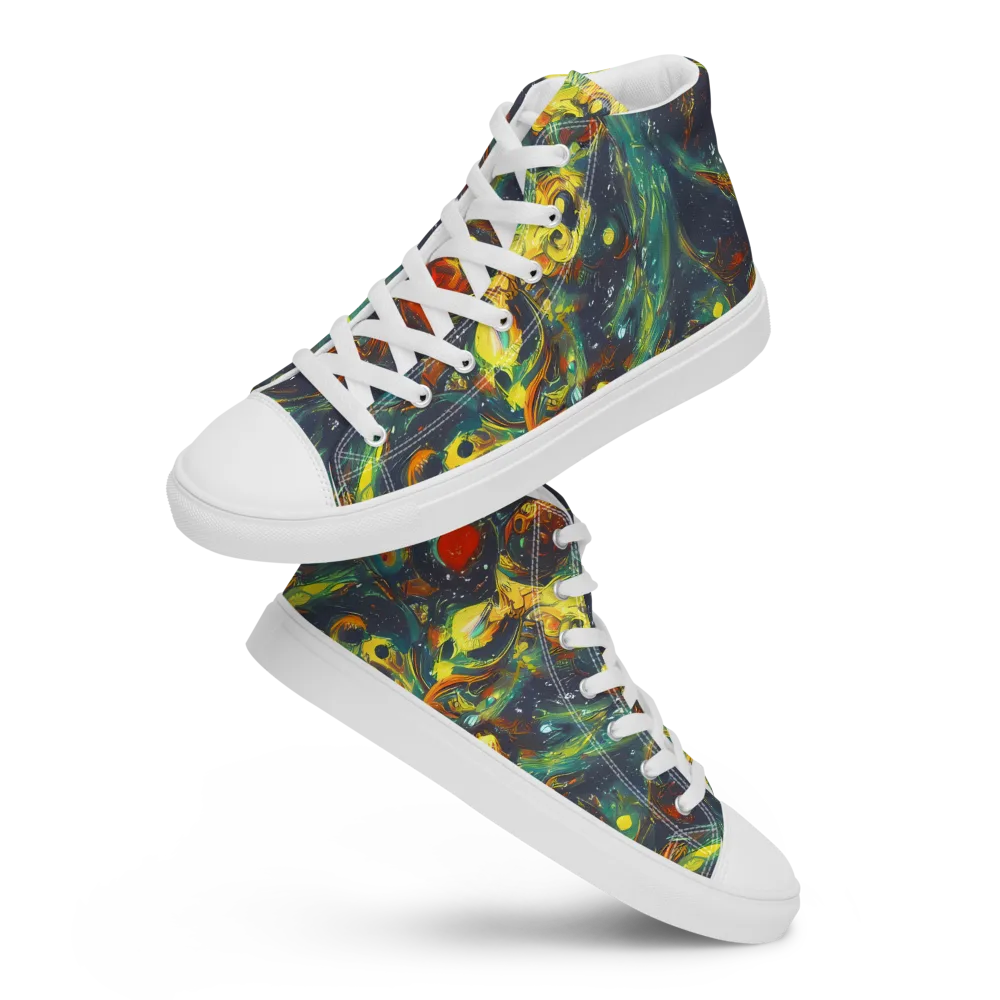 Electric Tidal Pool on Men's High Top Canvas Shoes — Front