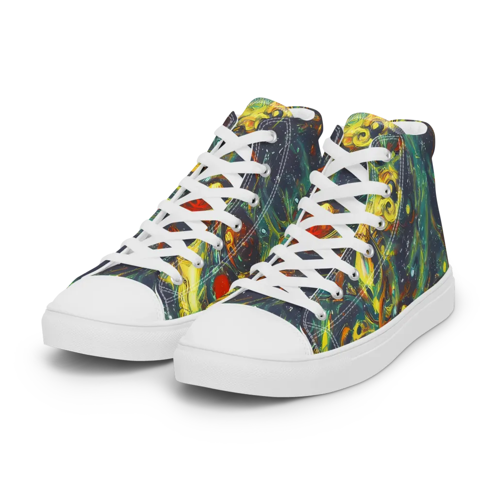 Electric Tidal Pool on Women's High Top Canvas Shoes — Left Front