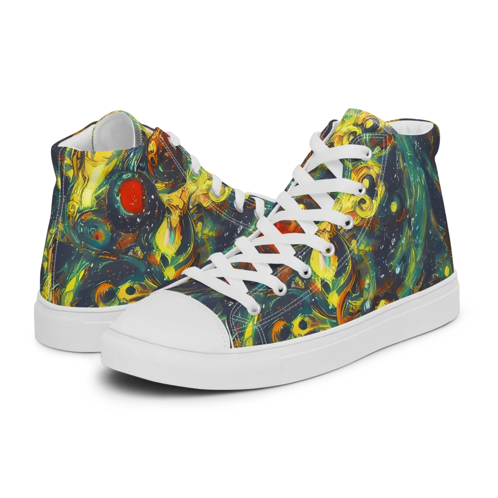 Electric Tidal Pool on Women's High Top Canvas Shoes — Left