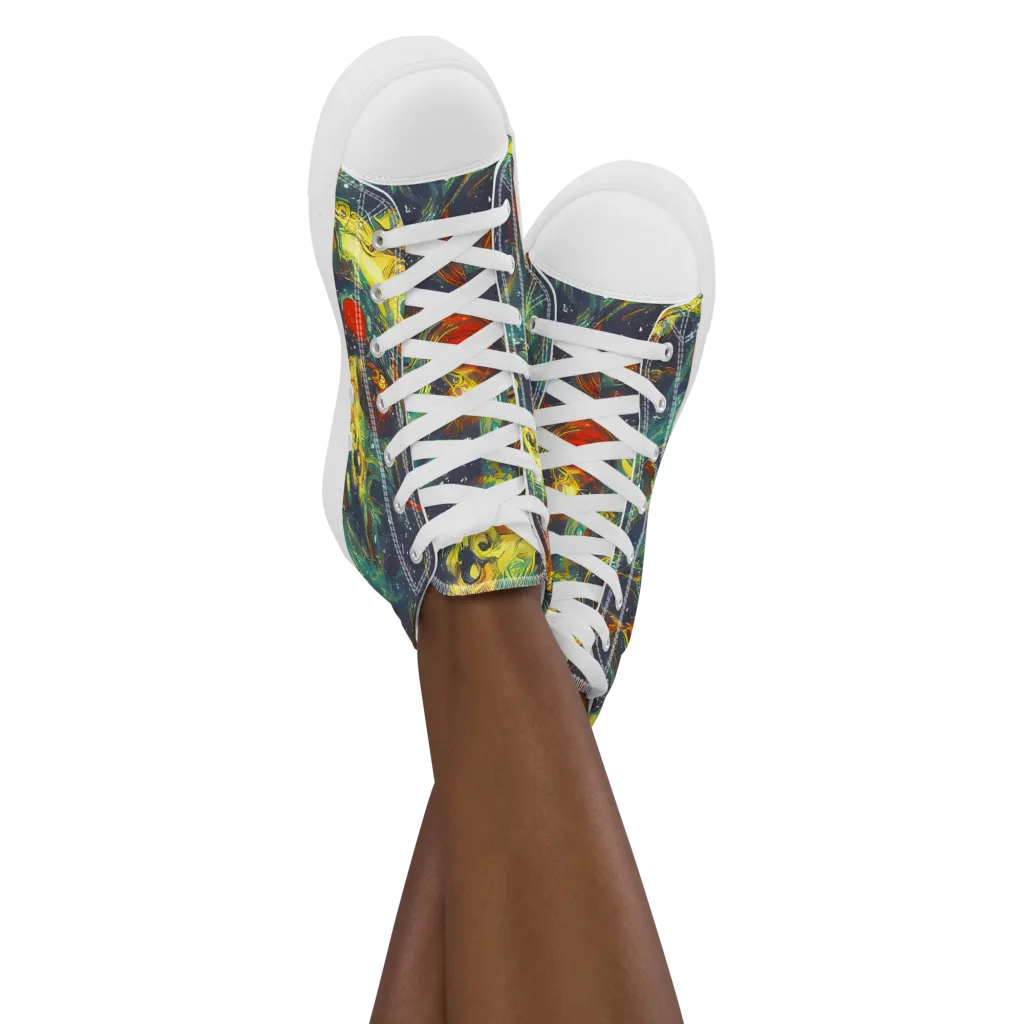 Electric Tidal Pool on Women's High Top Canvas Shoes — Front