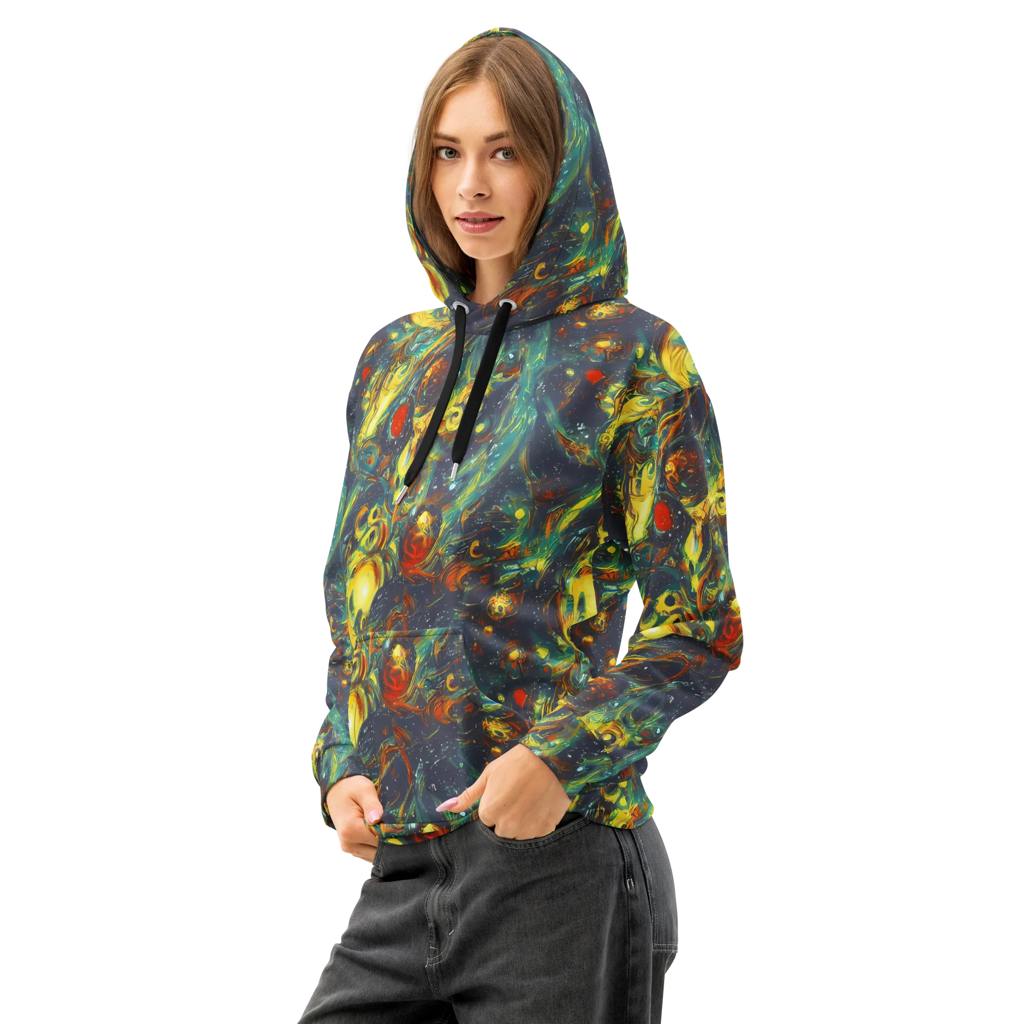 Electric Tidal Pool on Cotton Hoodie — Left Front