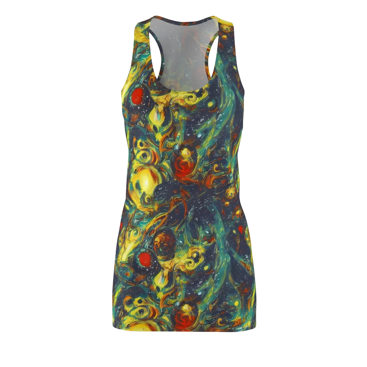 Electric Tidal Pool on Racerback Dress — Front
