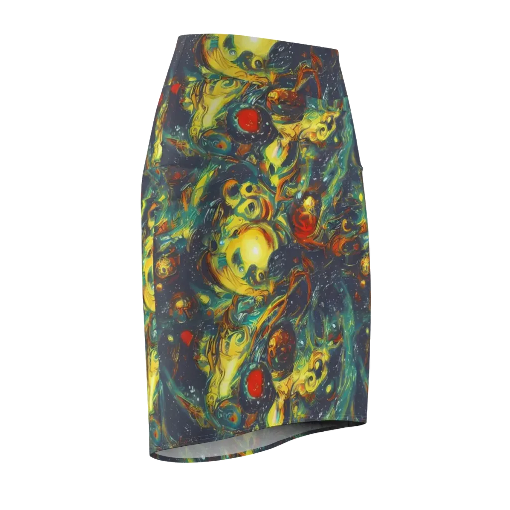 Electric Tidal Pool on Pencil Skirt — Front Side