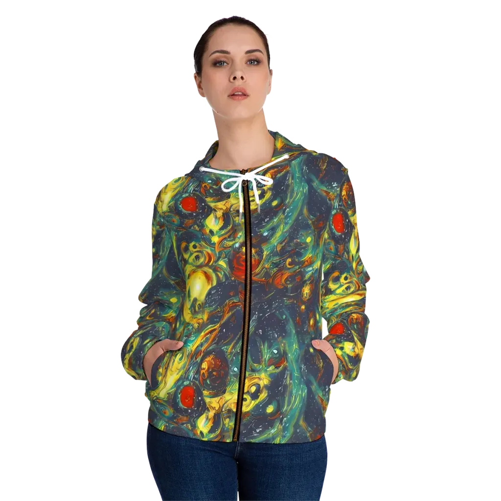 Electric Tidal Pool on Women's Full-Zip Hoodie — Front On Person