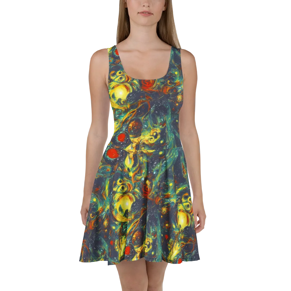 Electric Tidal Pool on Skater Dress — Front