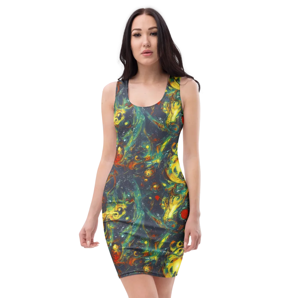 Electric Tidal Pool on Bodycon Dress — Front
