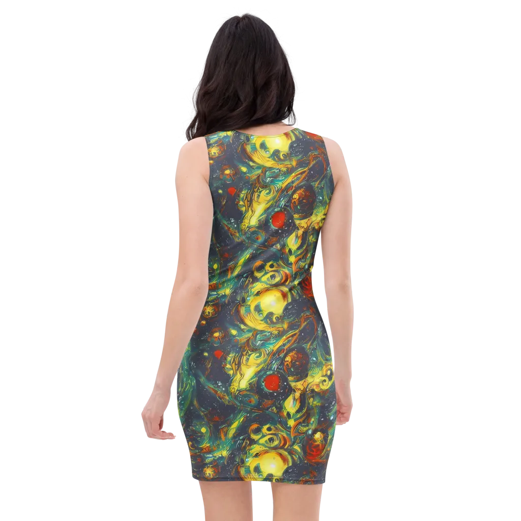 Electric Tidal Pool on Bodycon Dress — Back