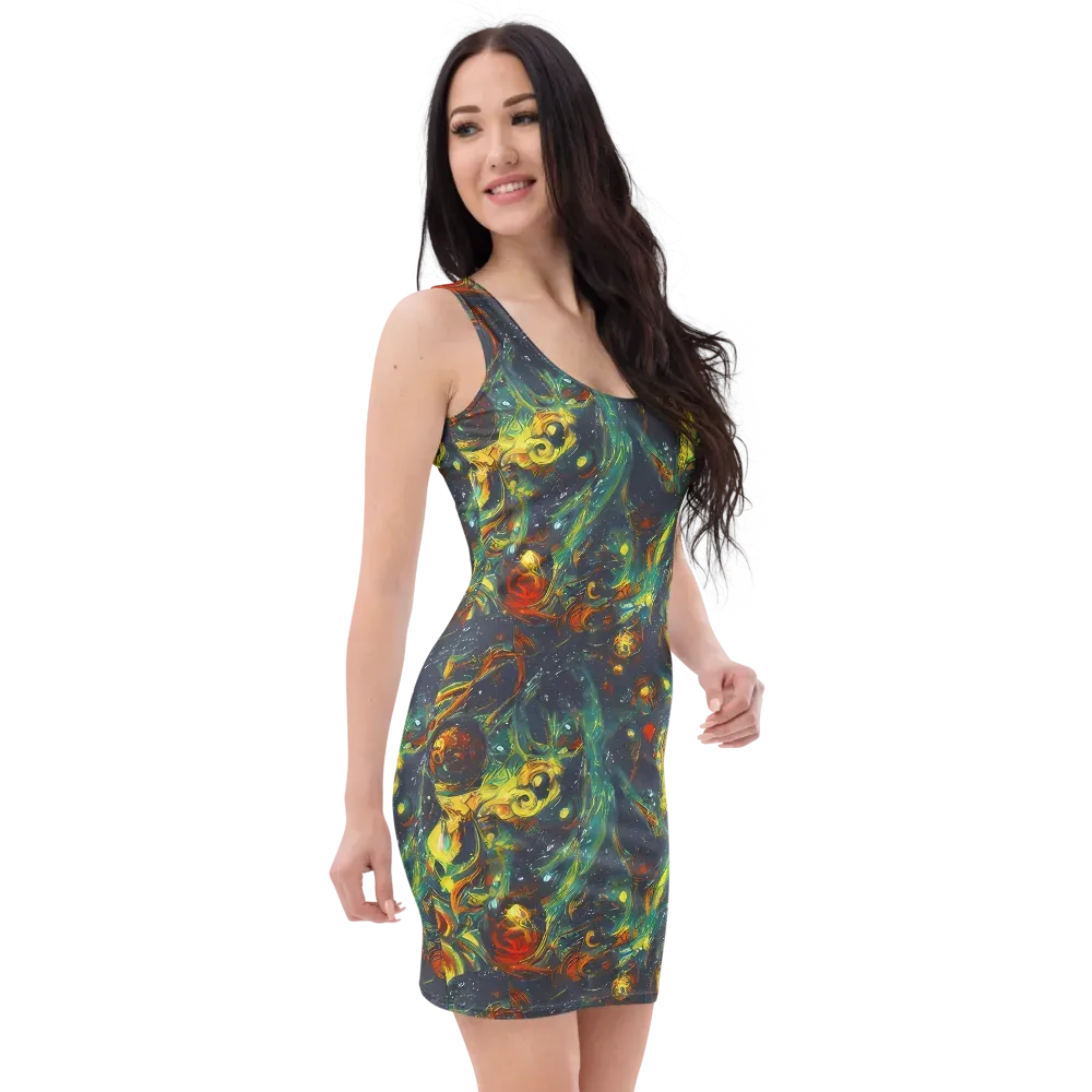 Electric Tidal Pool on Bodycon Dress — Right Front