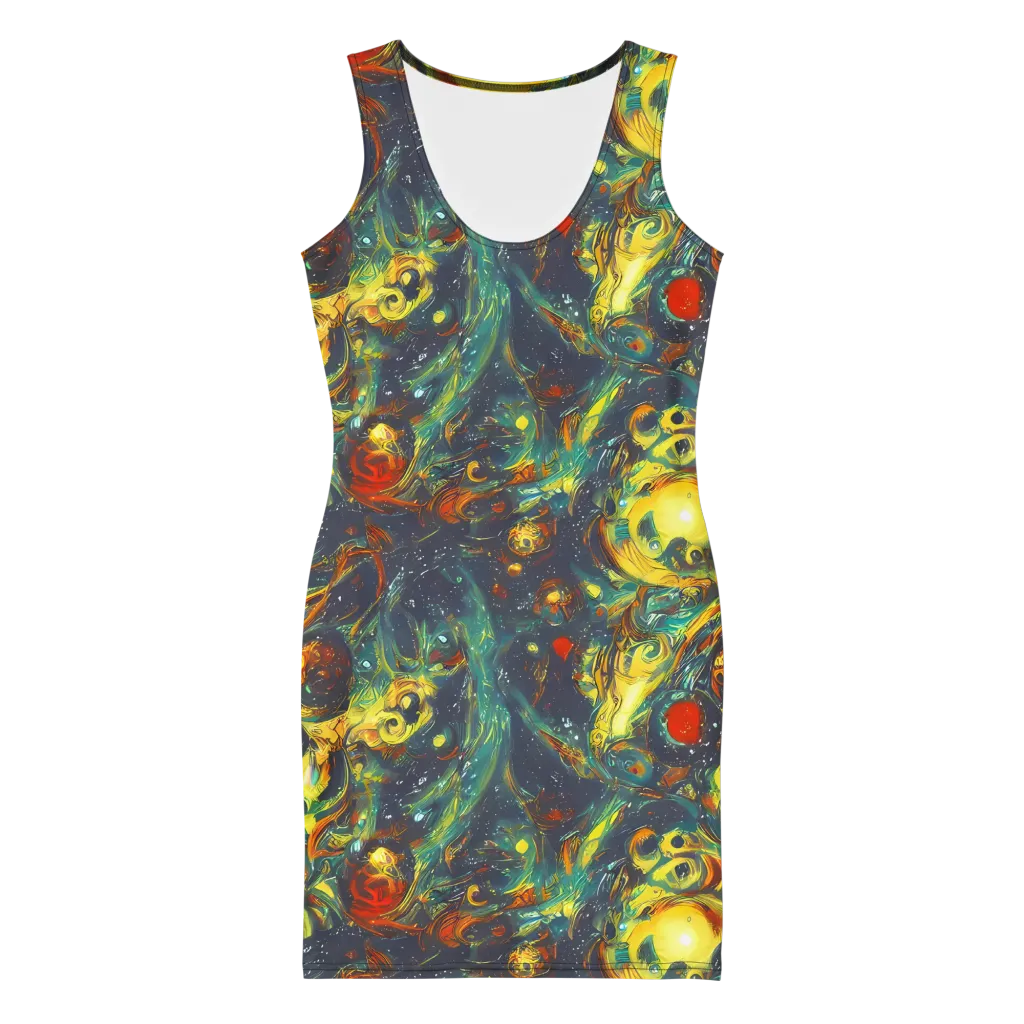 Electric Tidal Pool on Bodycon Dress — Front