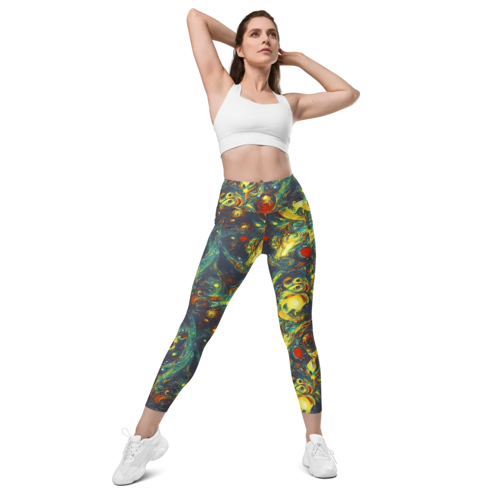 Electric Tidal Pool on Leggings with Pockets — Front