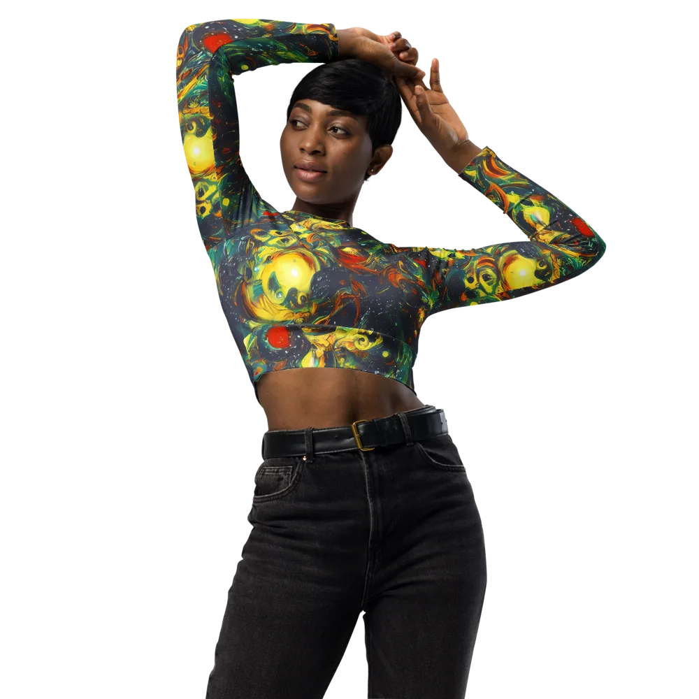 Electric Tidal Pool on Long Sleeve Crop Top — Front