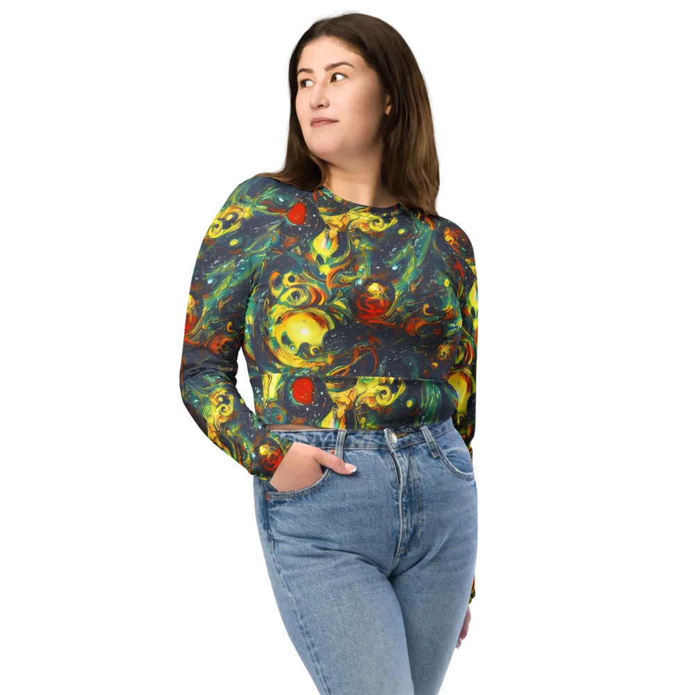 Electric Tidal Pool on Long Sleeve Crop Top — Front
