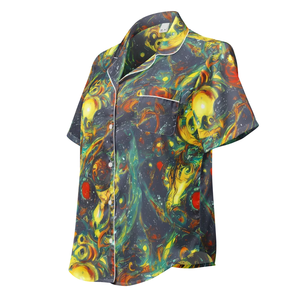Electric Tidal Pool on Women's Short Sleeve Pajama Top — Left Front