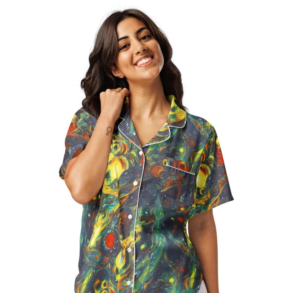 Electric Tidal Pool on Women's Short Sleeve Pajama Top — Front