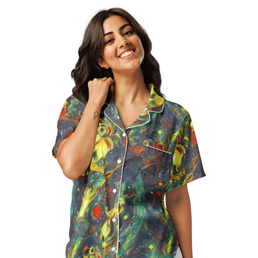 Electric Tidal Pool on a Women's Short Sleeve Pajama Top