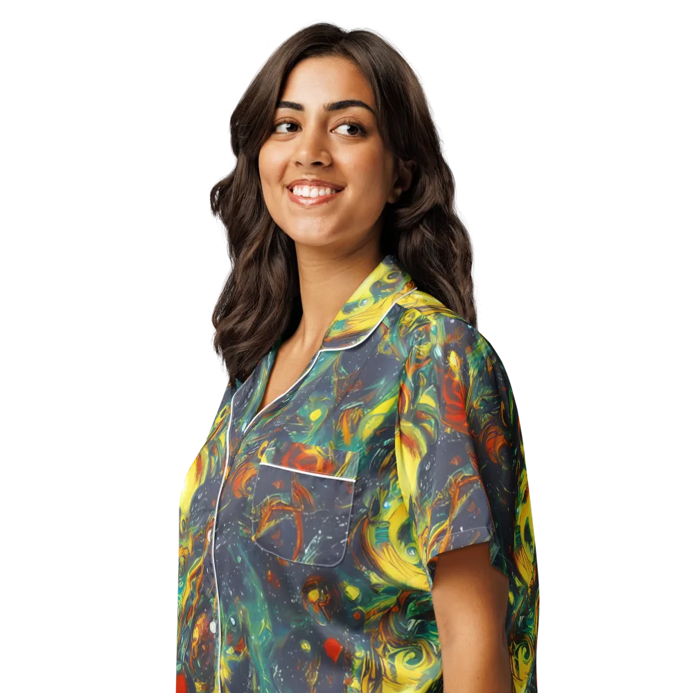 Electric Tidal Pool on Women's Short Sleeve Pajama Top — Left Front