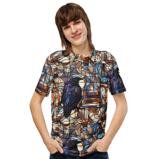 Raven Rose Window on a Men's Slim Fit Polo Shirt