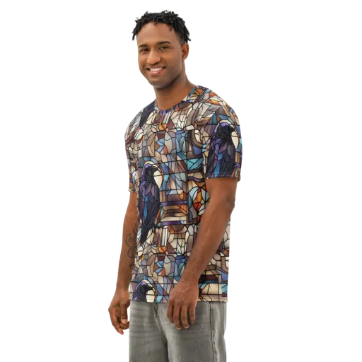Raven Rose Window on a Men's Cotton Crew Neck T-Shirt
