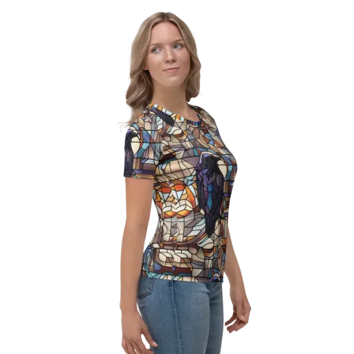 Raven Rose Window on a Women's Crew Neck T-Shirt