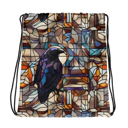 Raven Rose Window on a Drawstring Bag