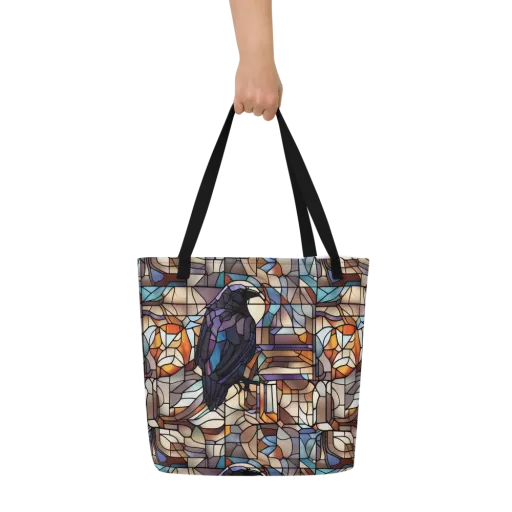 Raven Rose Window on a Large Tote Bag W/ Pocket
