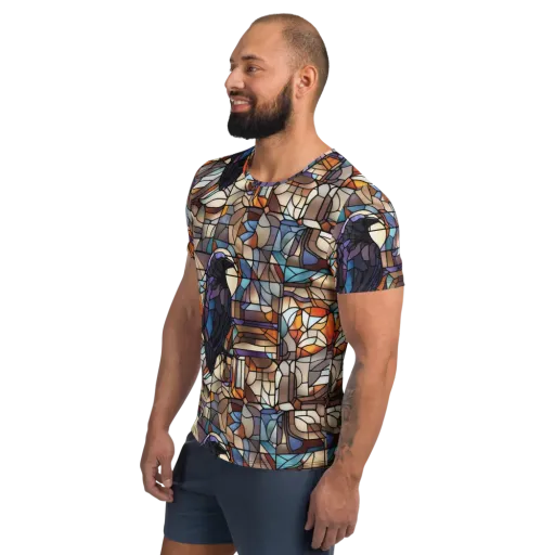 Raven Rose Window on a Men's Athletic T-Shirt