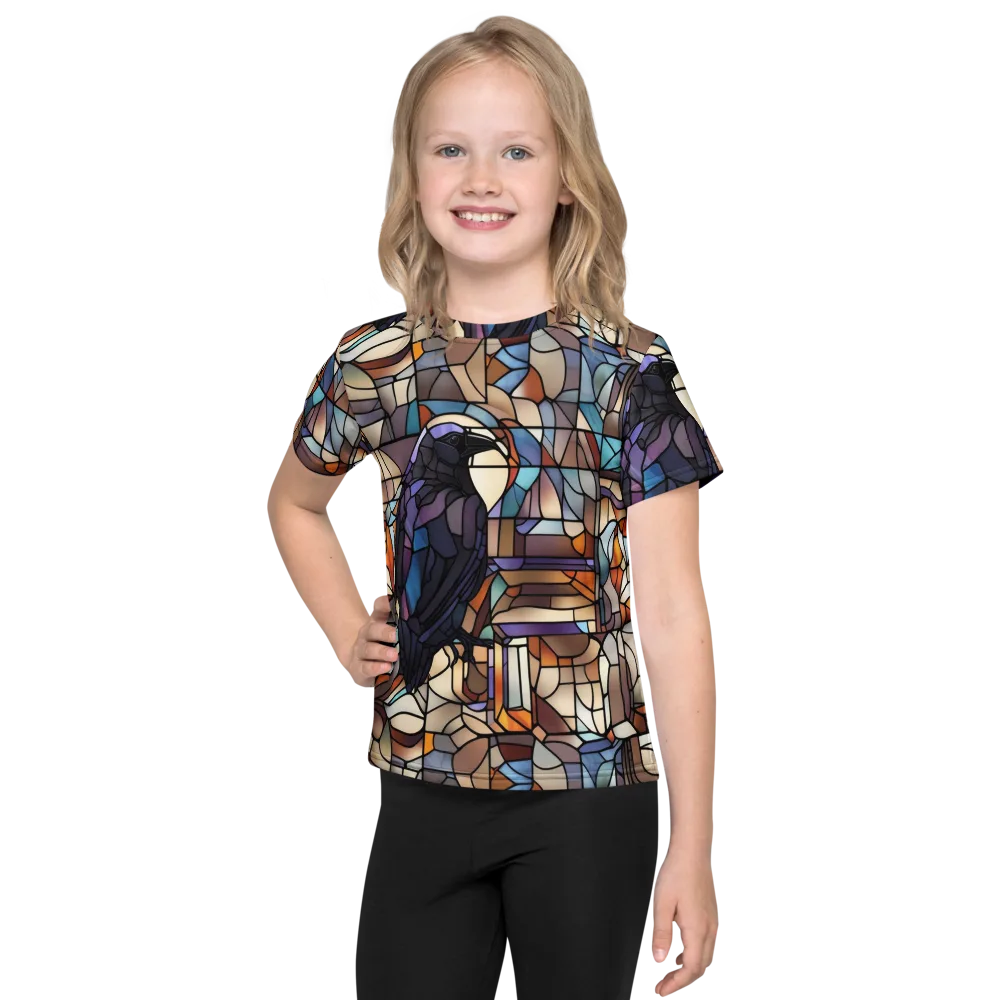 Raven Rose Window on Kids Crew Neck T-Shirt — Front