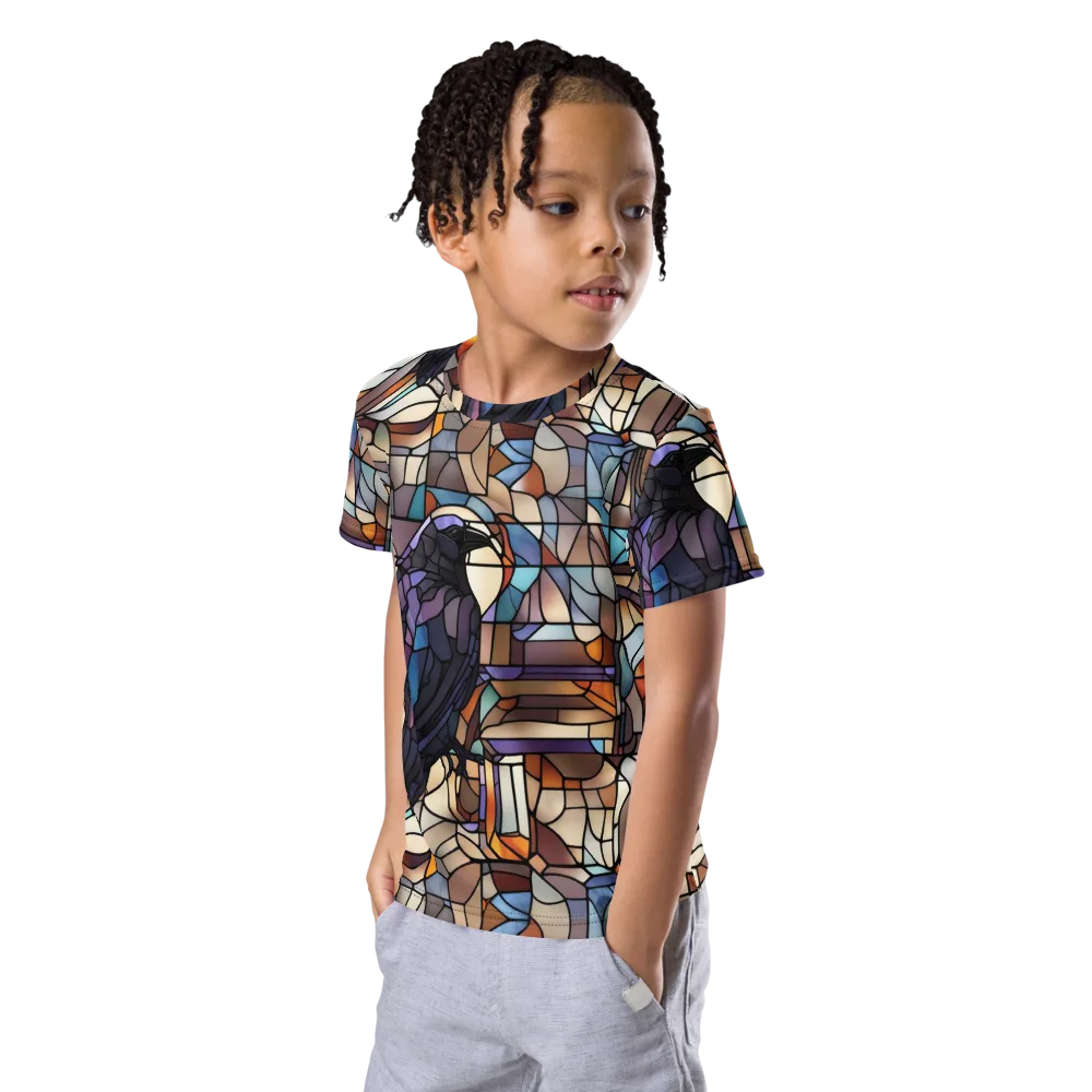 Raven Rose Window on Kids Crew Neck T-Shirt — Left Front