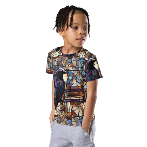 Raven Rose Window on a Kids Crew Neck T-Shirt
